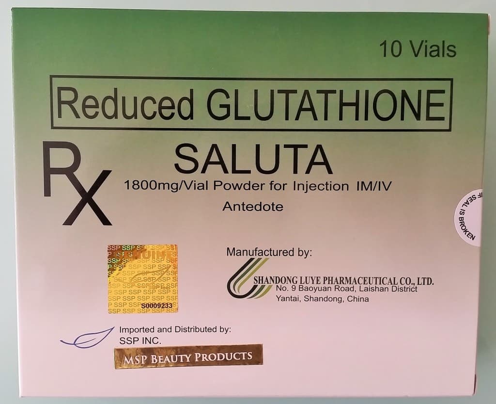 Close‑up of Saluta Glutathione capsules on a white surface