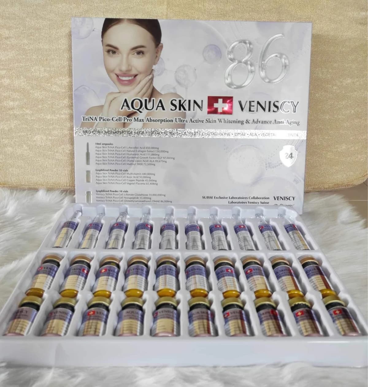 Close‑up of sterile ampoules containing glutathione formula