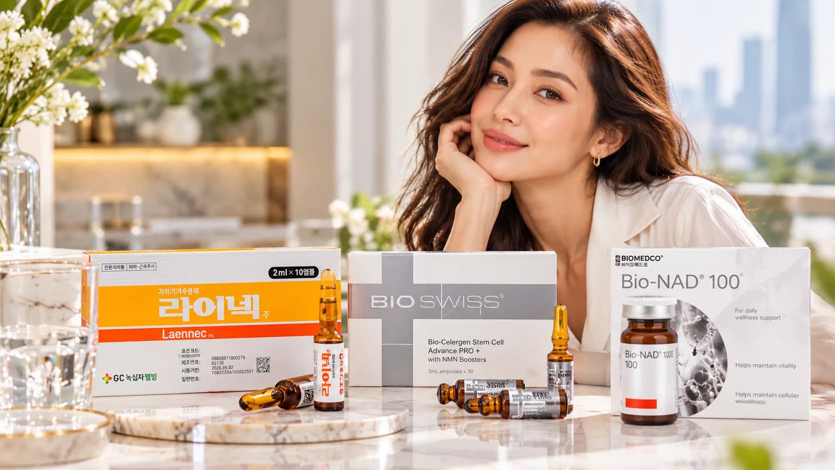 Woman with Laennec, Bio Swiss Celergen and Bio-NAD 100