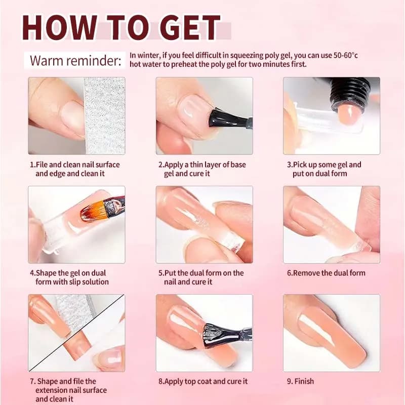 clear poly gel nail extension kit with tips and brush — image 6