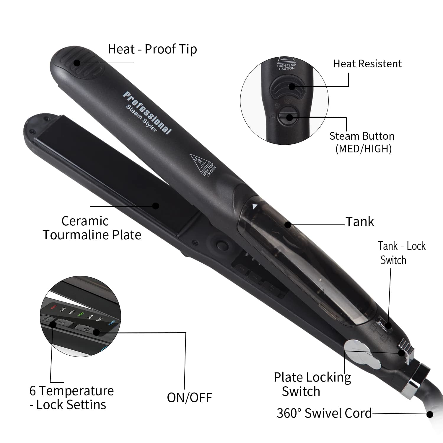 steam ceramic hair straightener with flat iron plates — image 3