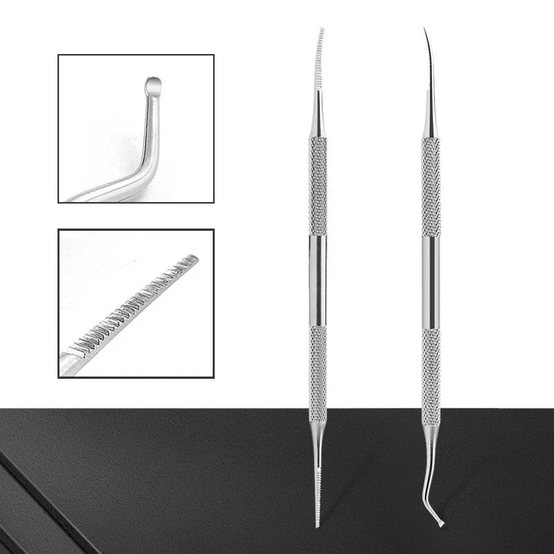 double-ended stainless steel toe nail file with hook — image 1