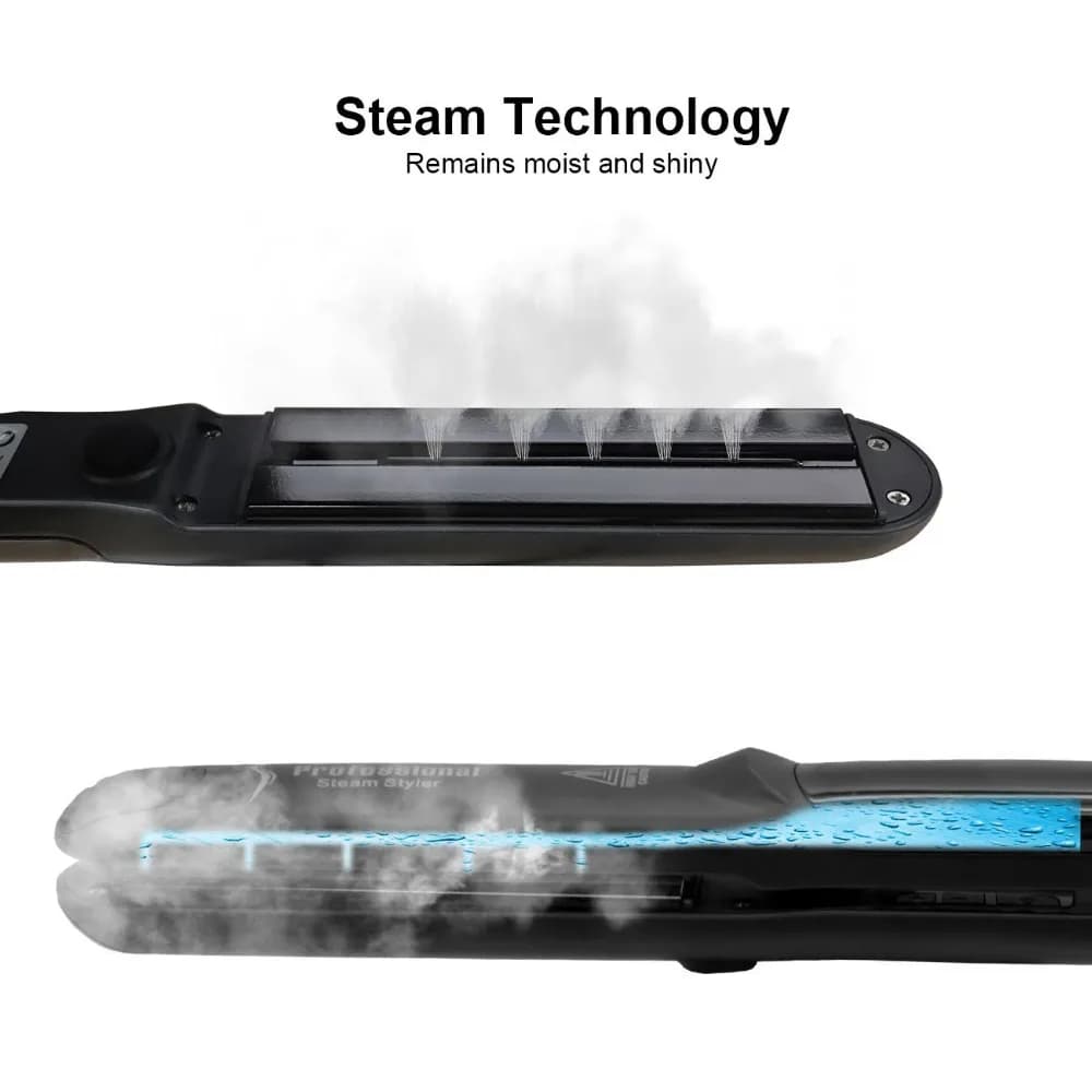 steam ceramic hair straightener with flat iron plates — image 6