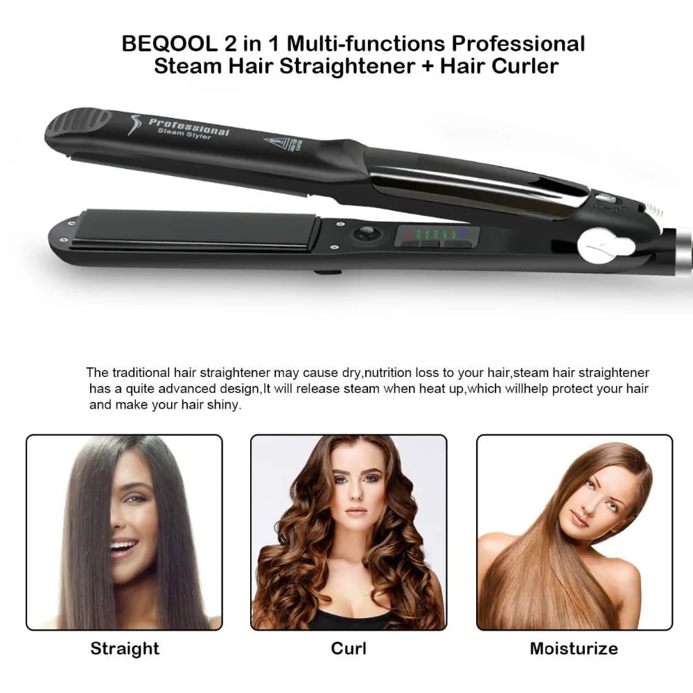 steam ceramic hair straightener with flat iron plates — image 4