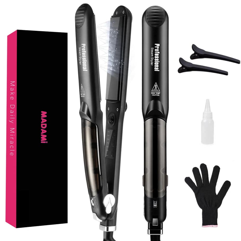 steam ceramic hair straightener with flat iron plates — image 7