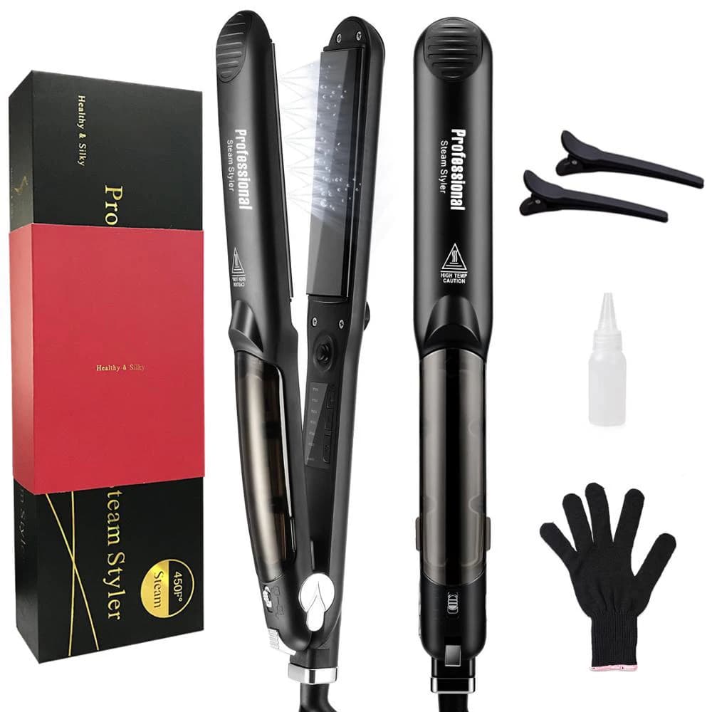 steam ceramic hair straightener with flat iron plates — image 8
