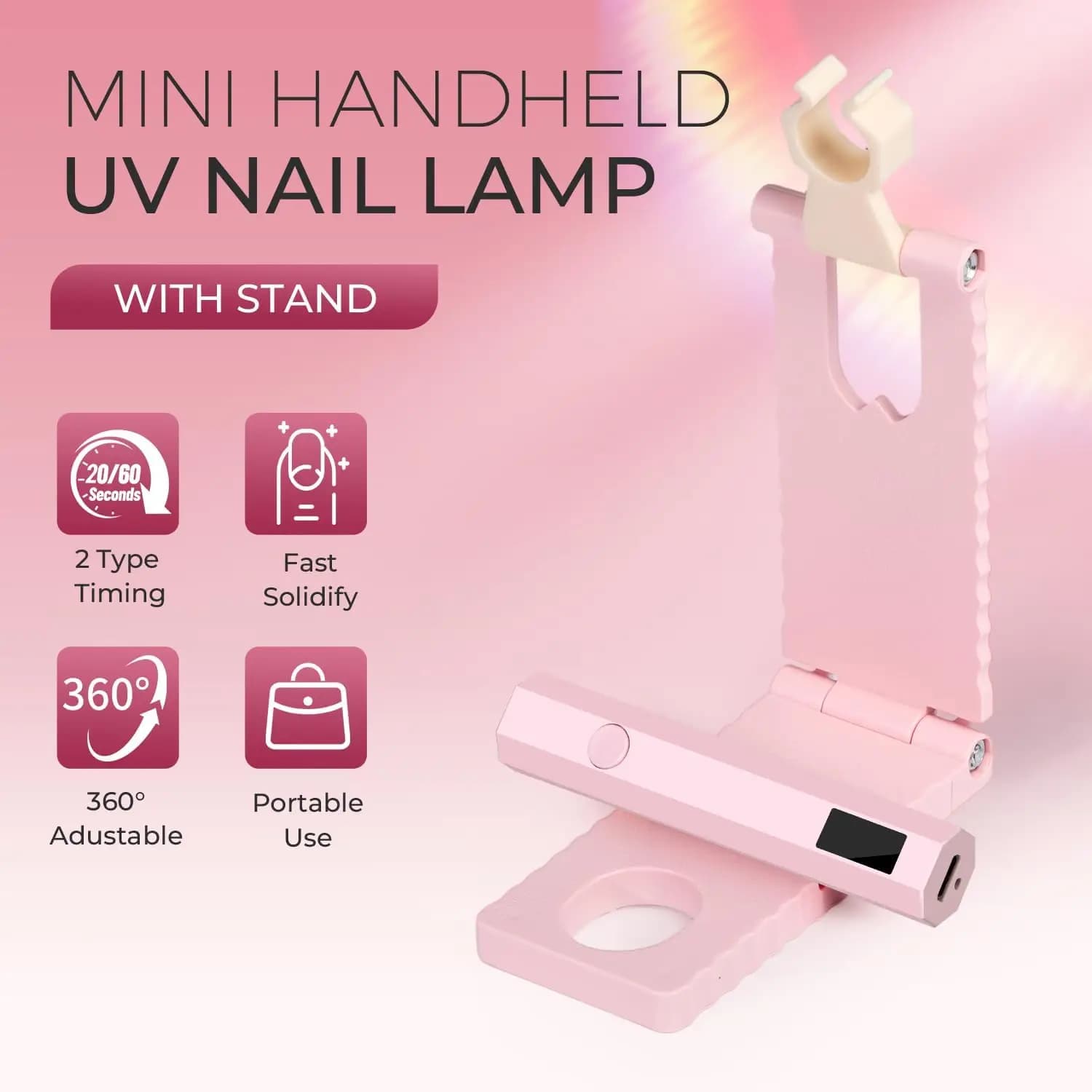 Cordless UV LED nail lamp with LCD display and stand — image 2