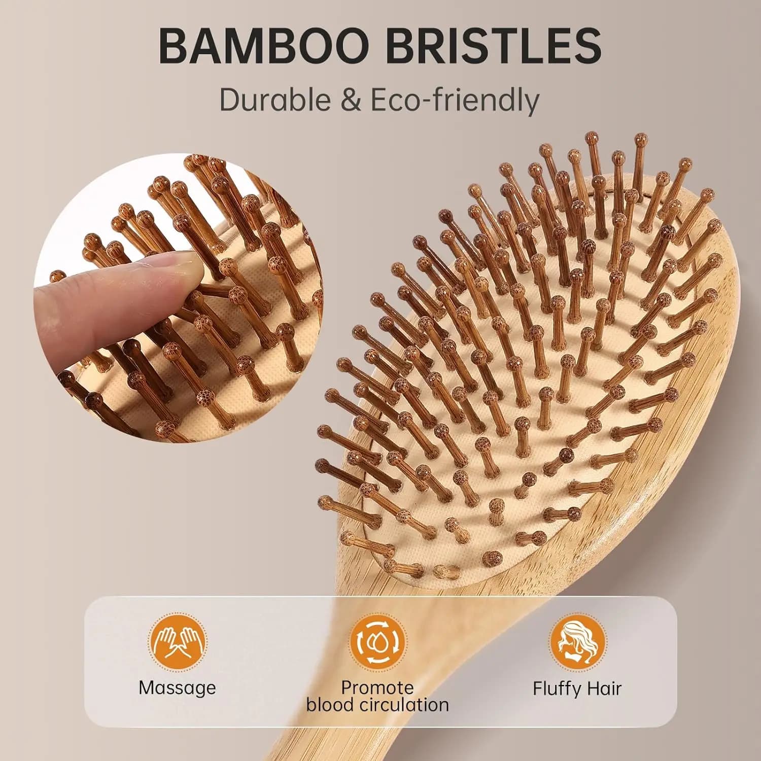 Wooden hair brush with natural bristles — image 2