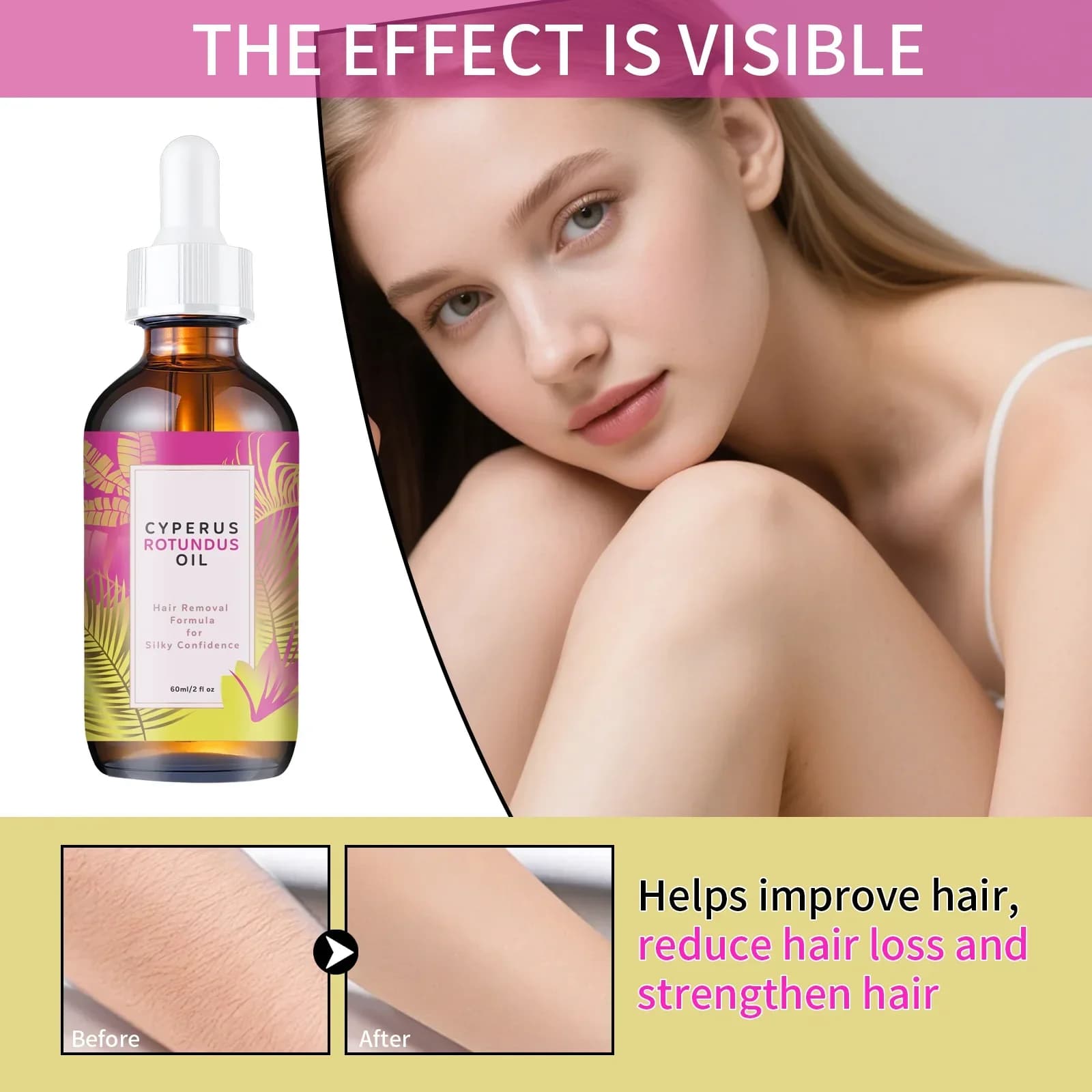 Hair removal oil bottle with jojoba and almond oil — image 3
