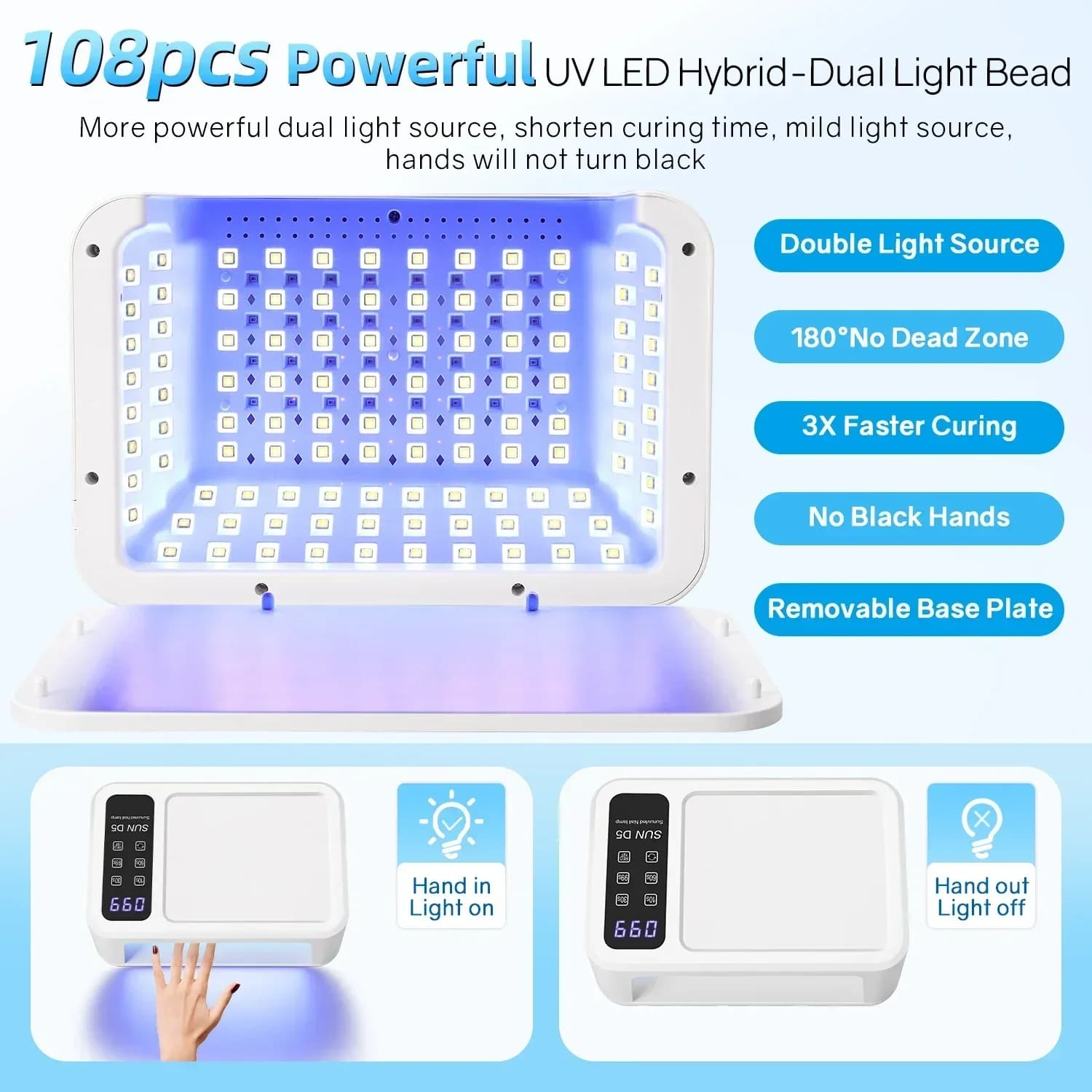 480W UV LED nail lamp with red light mode — image 3