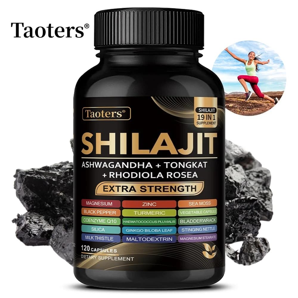 bottles of shilajit and sea moss supplement capsules — image 1