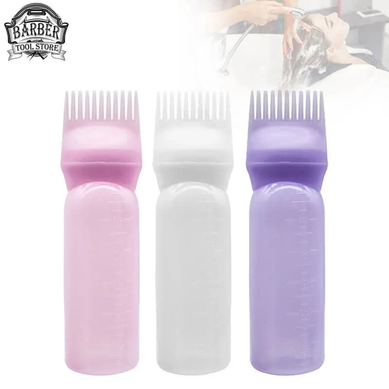 set of three salon hair oil applicator bottles in different colors — image 1