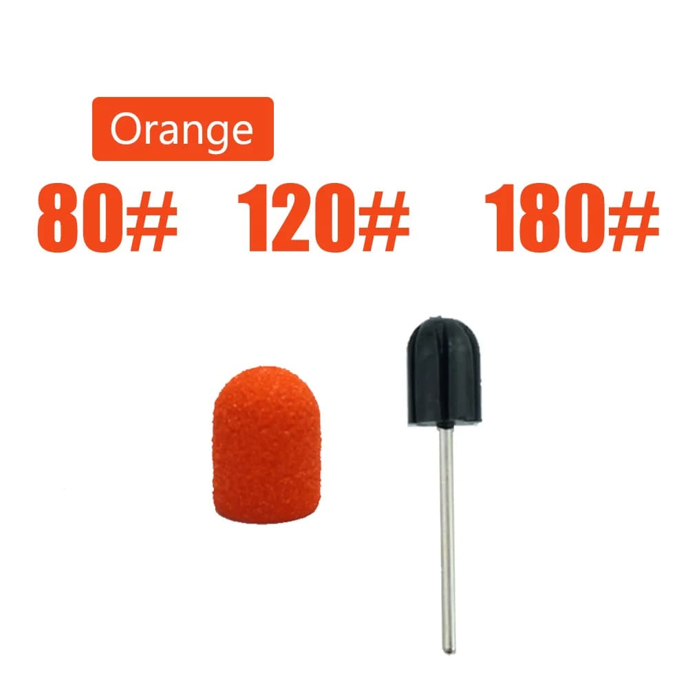 orange nail sanding caps with rubber drill bit — image 5