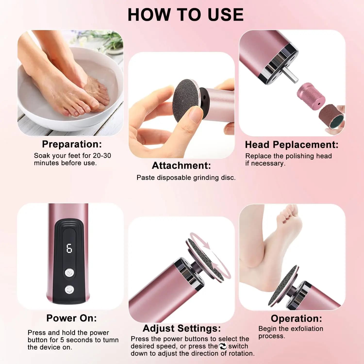 Rechargeable electric foot callus remover with nail file attachment — image 5