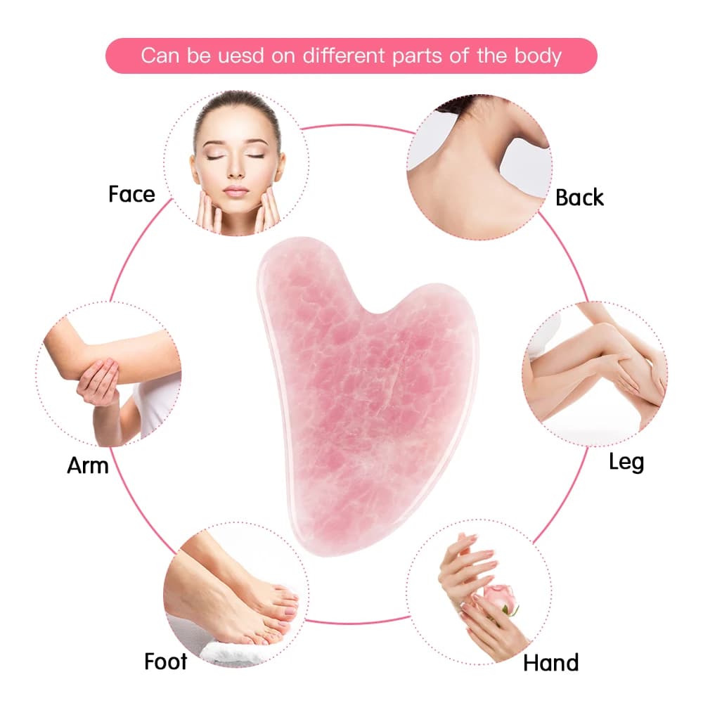 Rose quartz gua sha facial massage tool — image 3