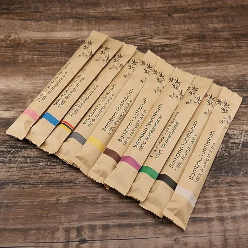 Set of 10 colorful bamboo toothbrushes with soft charcoal bristles — image 4