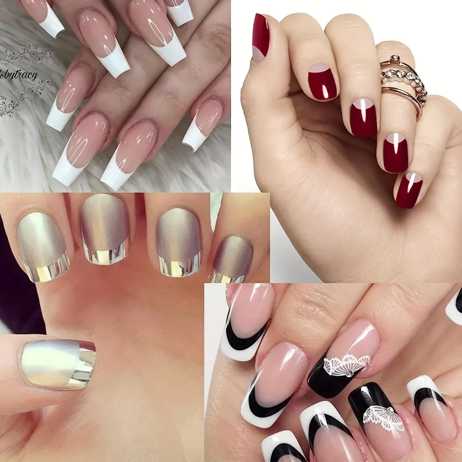 white self-adhesive French nail art stickers — image 4