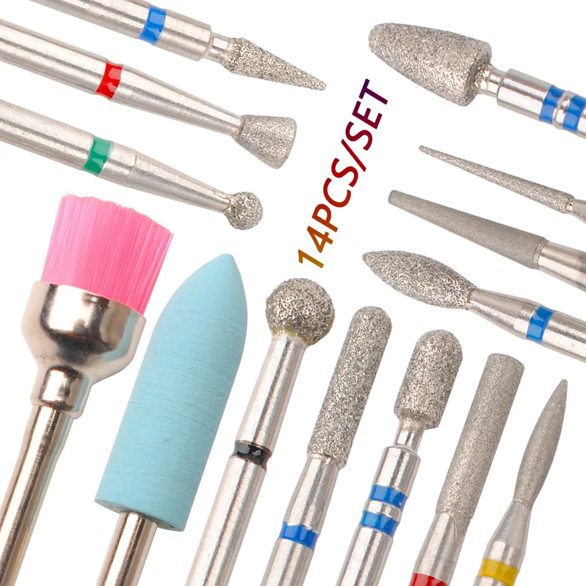 set of 14 nail drill bits for gel removal and polishing — image 3