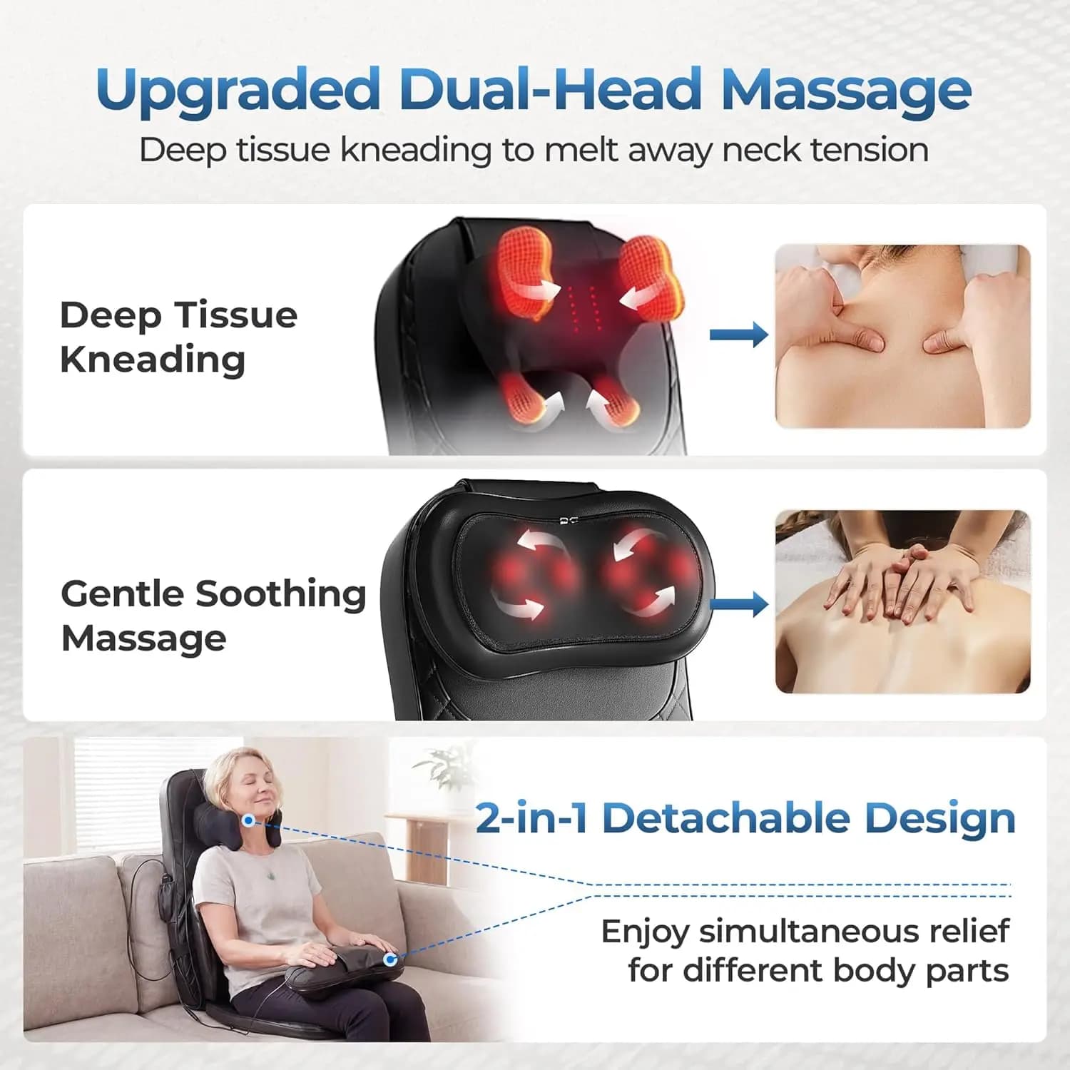 3-in-1 Shiatsu Neck and Back Massage Cushion with Heat - 4D — image 4