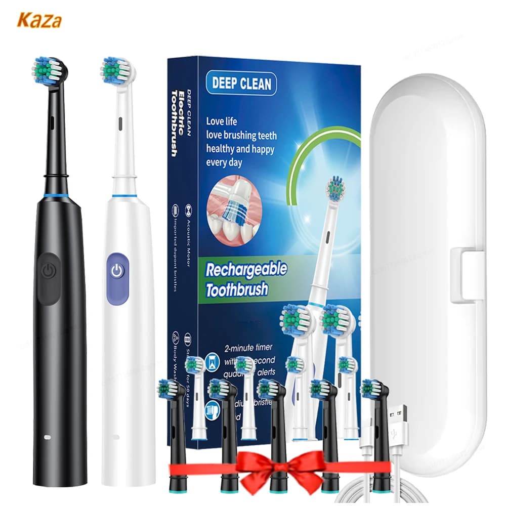 FUNMENTO Waterproof Rotary Electric Toothbrush with Timer, 8 Heads