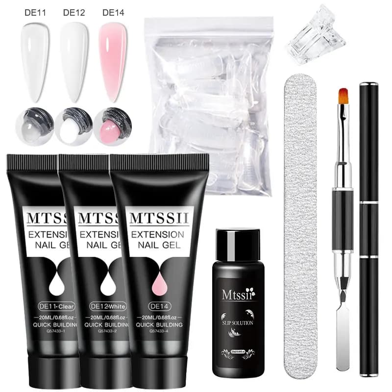 set of eight 20 ml UV nail extension gel tubes in clear and pink — image 7