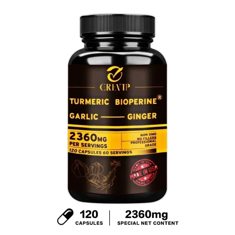 Bottle of turmeric ginger supplement with garlic and black pepper — image 7