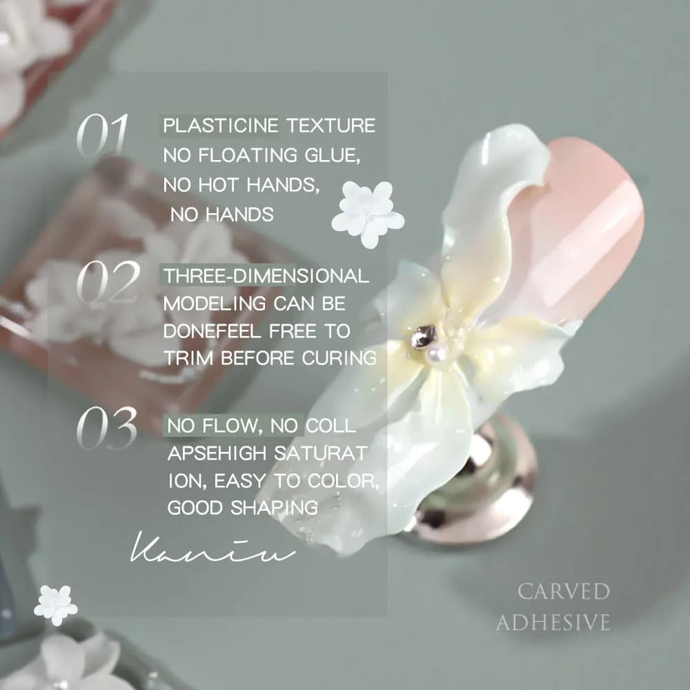 Pearl white satin 3D flower carving gel tube — image 4