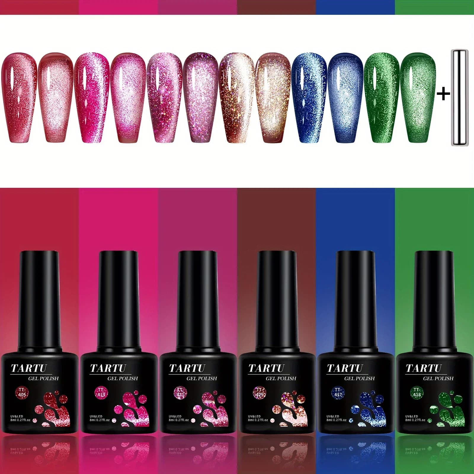 cat eye gel nail polish set with six colors — image 1