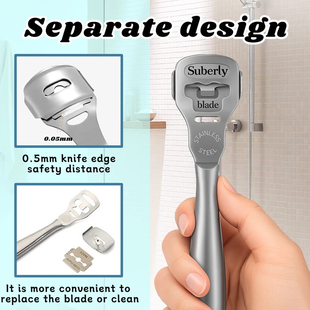 Foot callus remover set with stainless steel blades and wooden handle — image 4