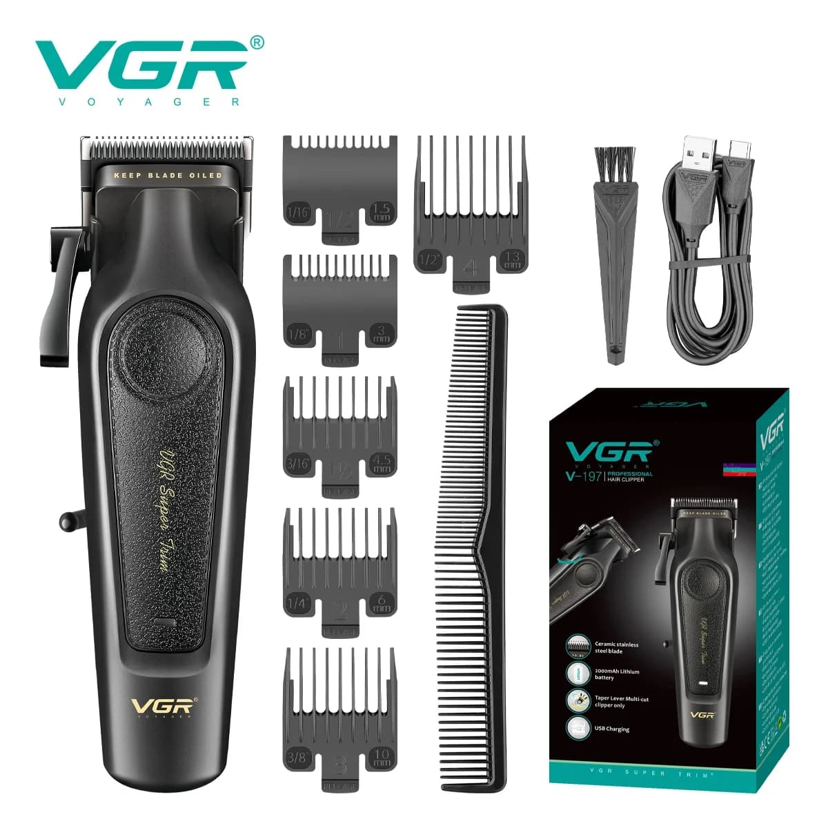 VGR high-end hair clipper set with metal leather body — image 8