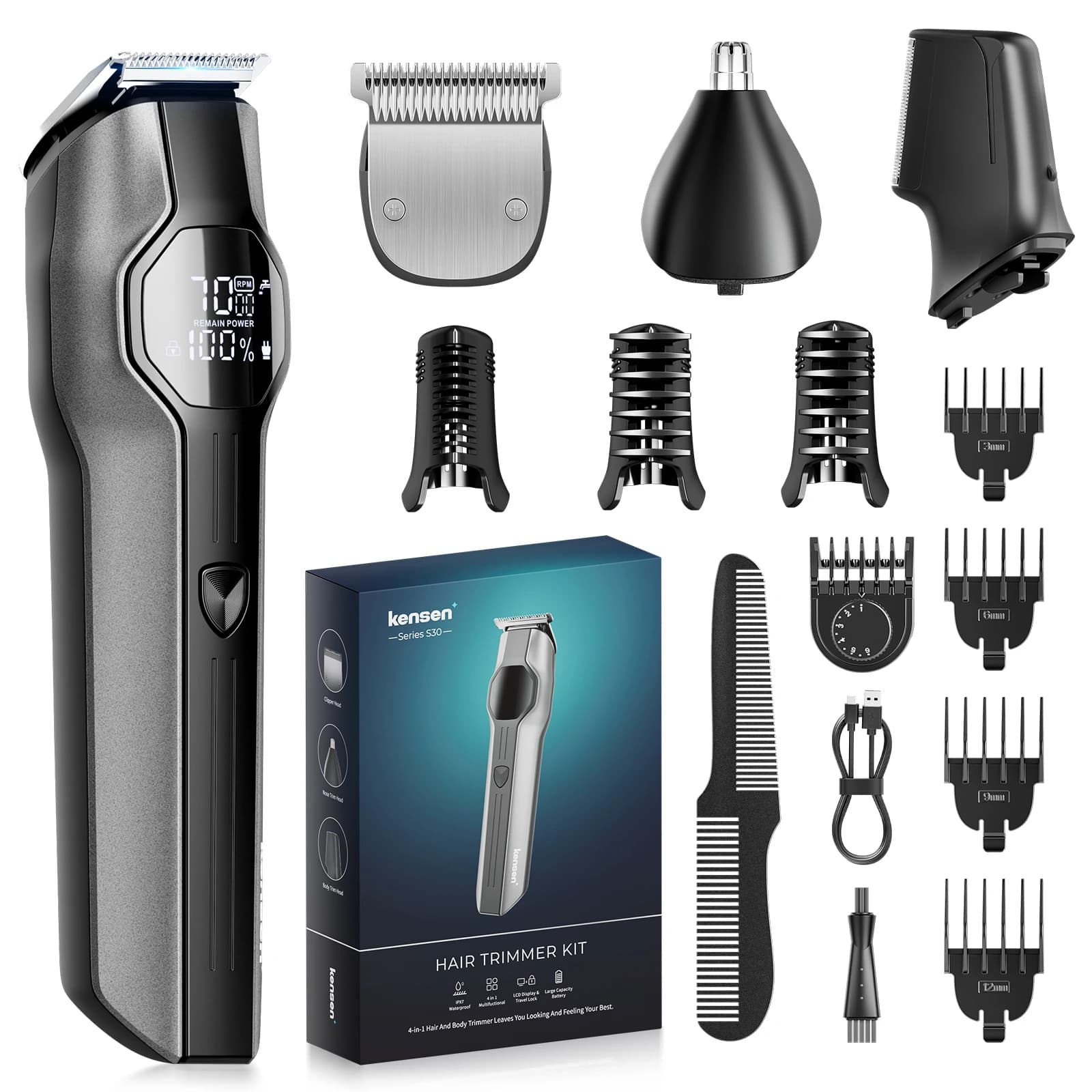 Kensen S30 4-in-1 cordless hair clipper with LED display — image 7