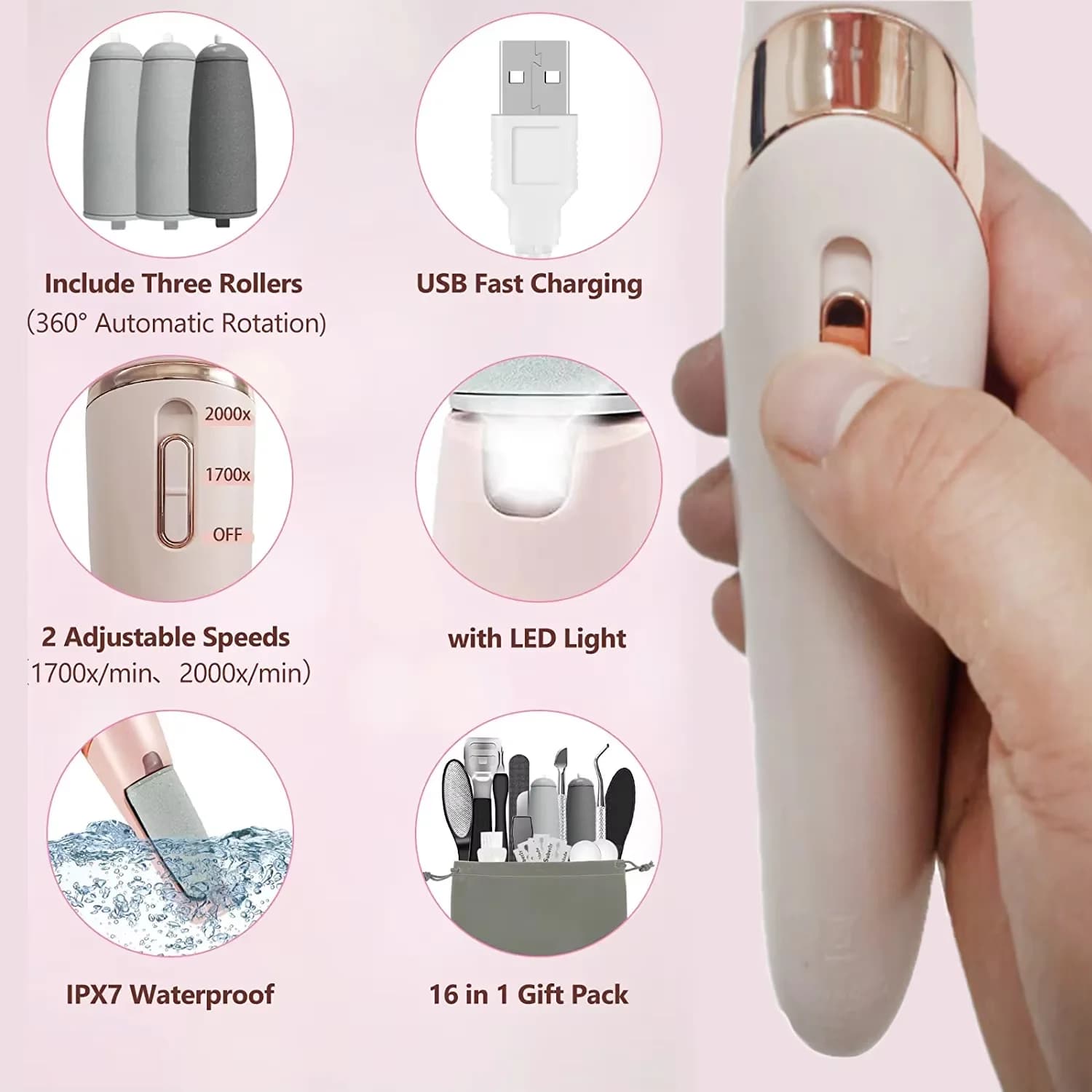 Rechargeable electric foot file with ten interchangeable heads — image 3