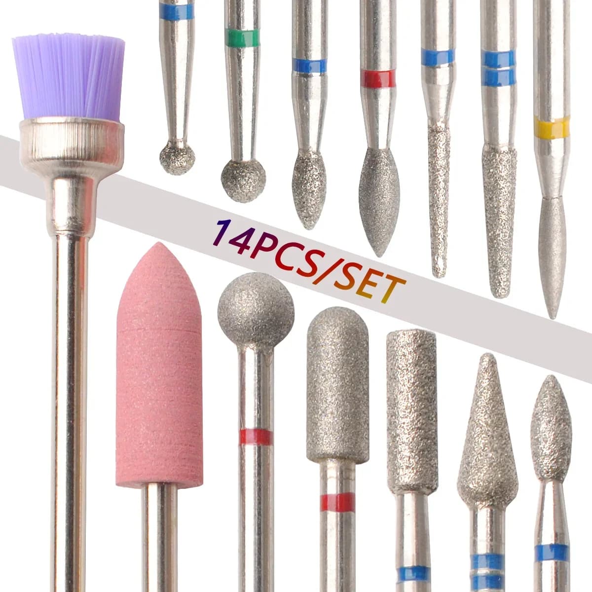 set of 14 nail drill bits for gel removal and polishing — image 4
