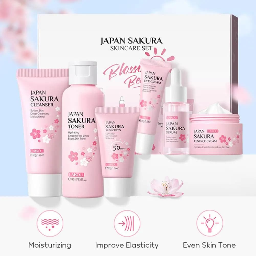 Sakura skin care set with six products in a gift box — image 5