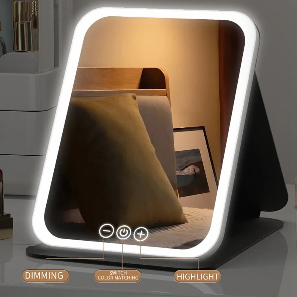 foldable LED makeup mirror with three light modes — image 1