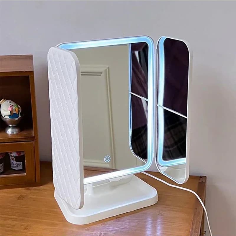 trifold LED makeup mirror with three panels — image 4