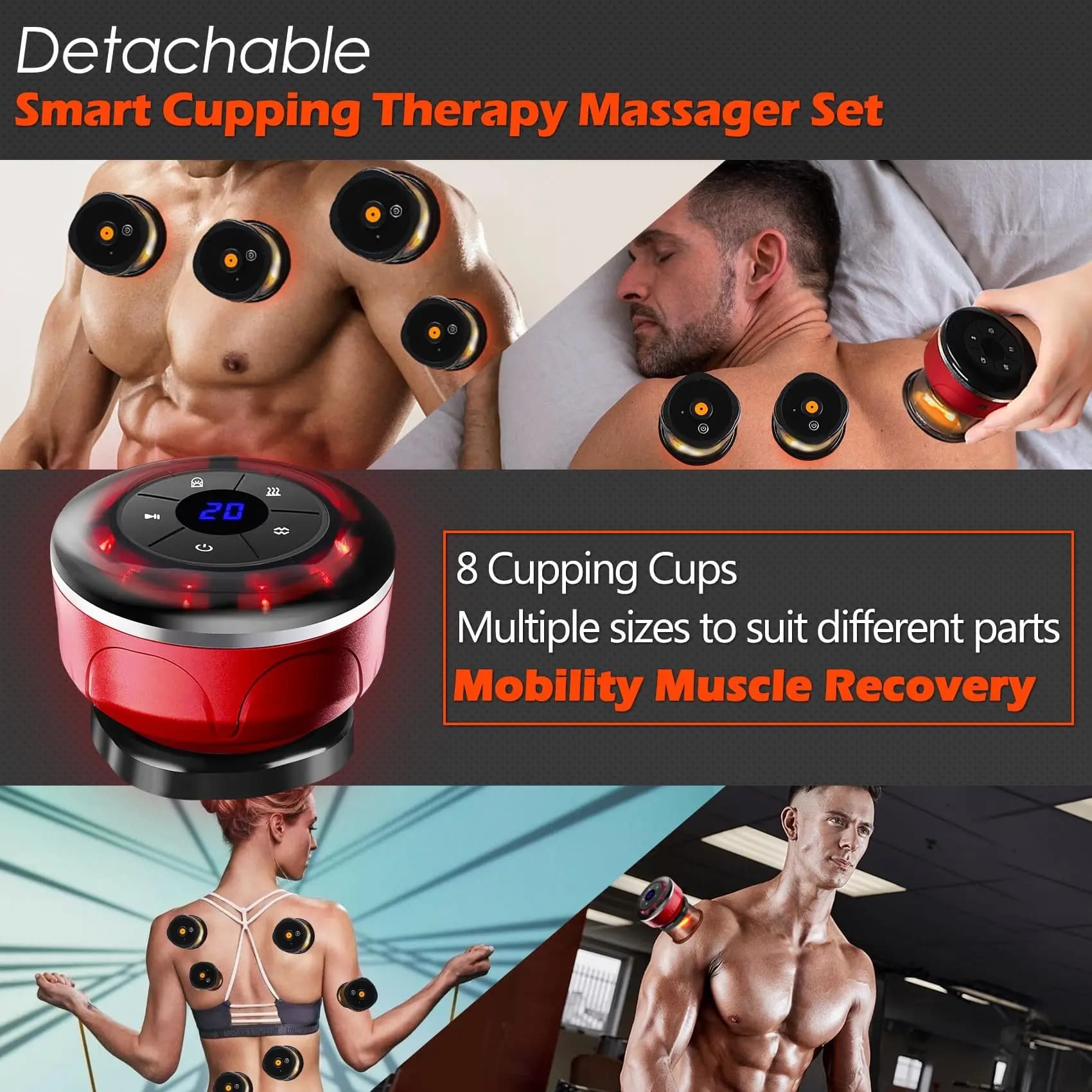 electric cupping massager with eight silicone cups — image 3