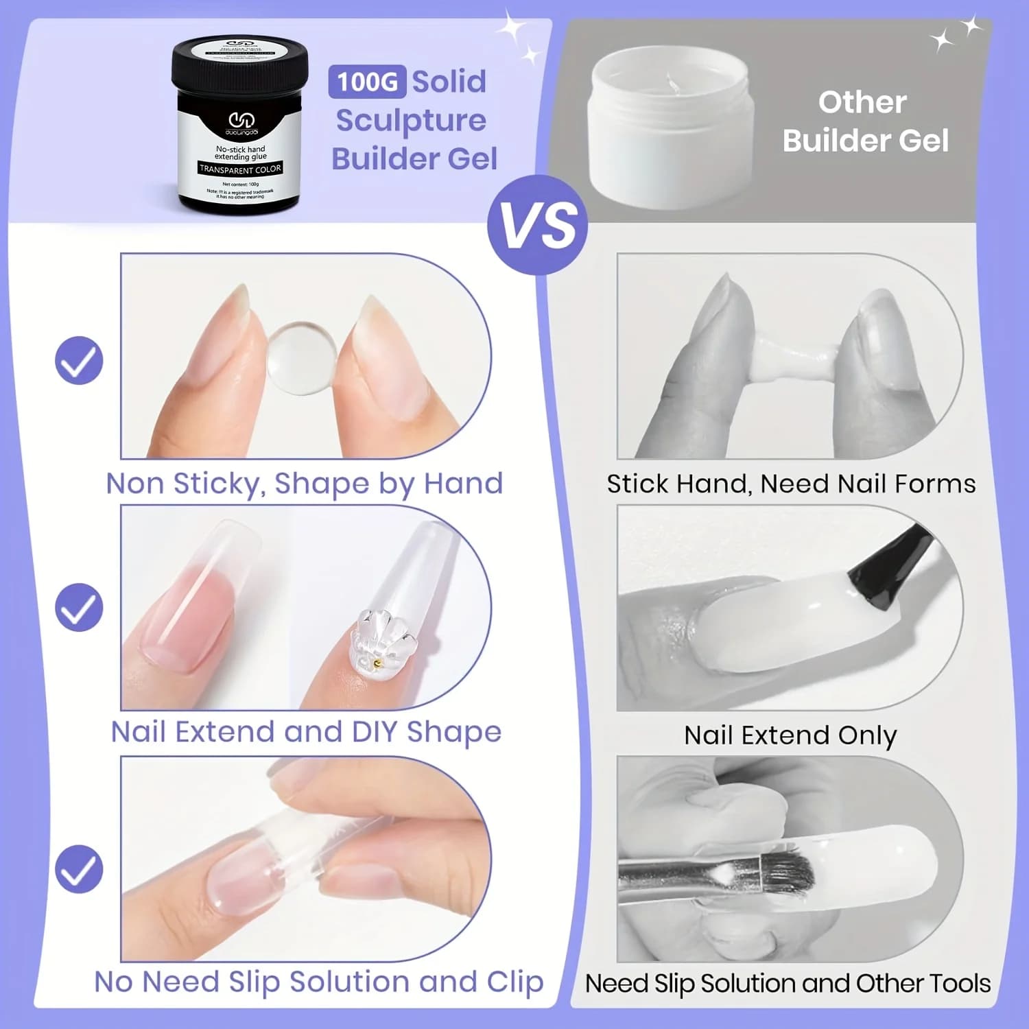 non-stick hand solid nail extension gel in clear pink and white — image 3