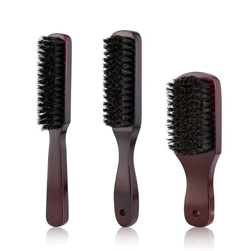 Wooden-handled boar bristle beard and moustache brush — image 1
