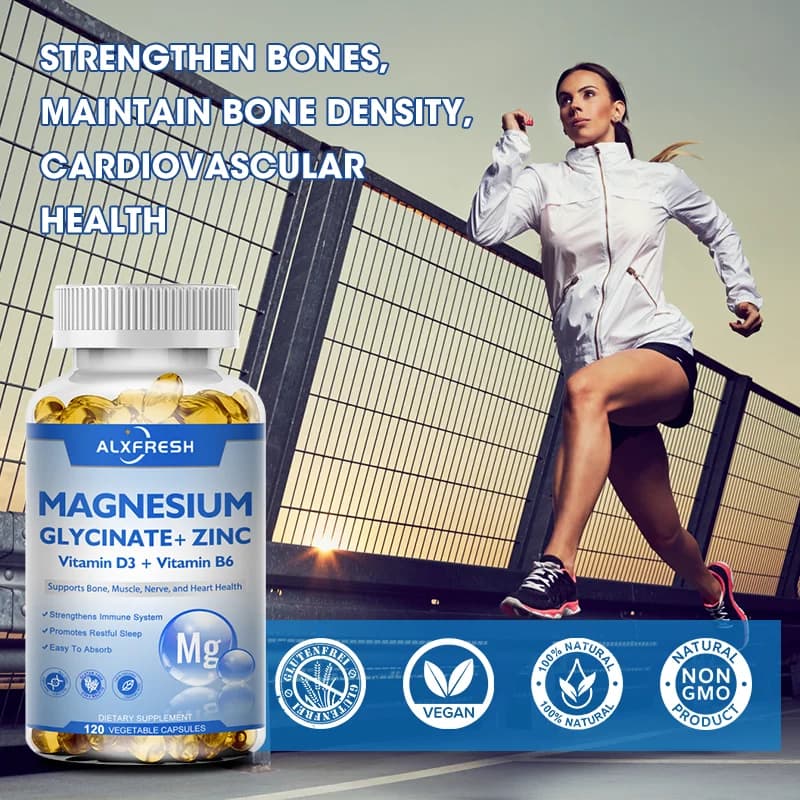 bottles of magnesium glycinate capsules with zinc, vitamin d3 and b6 — image 4