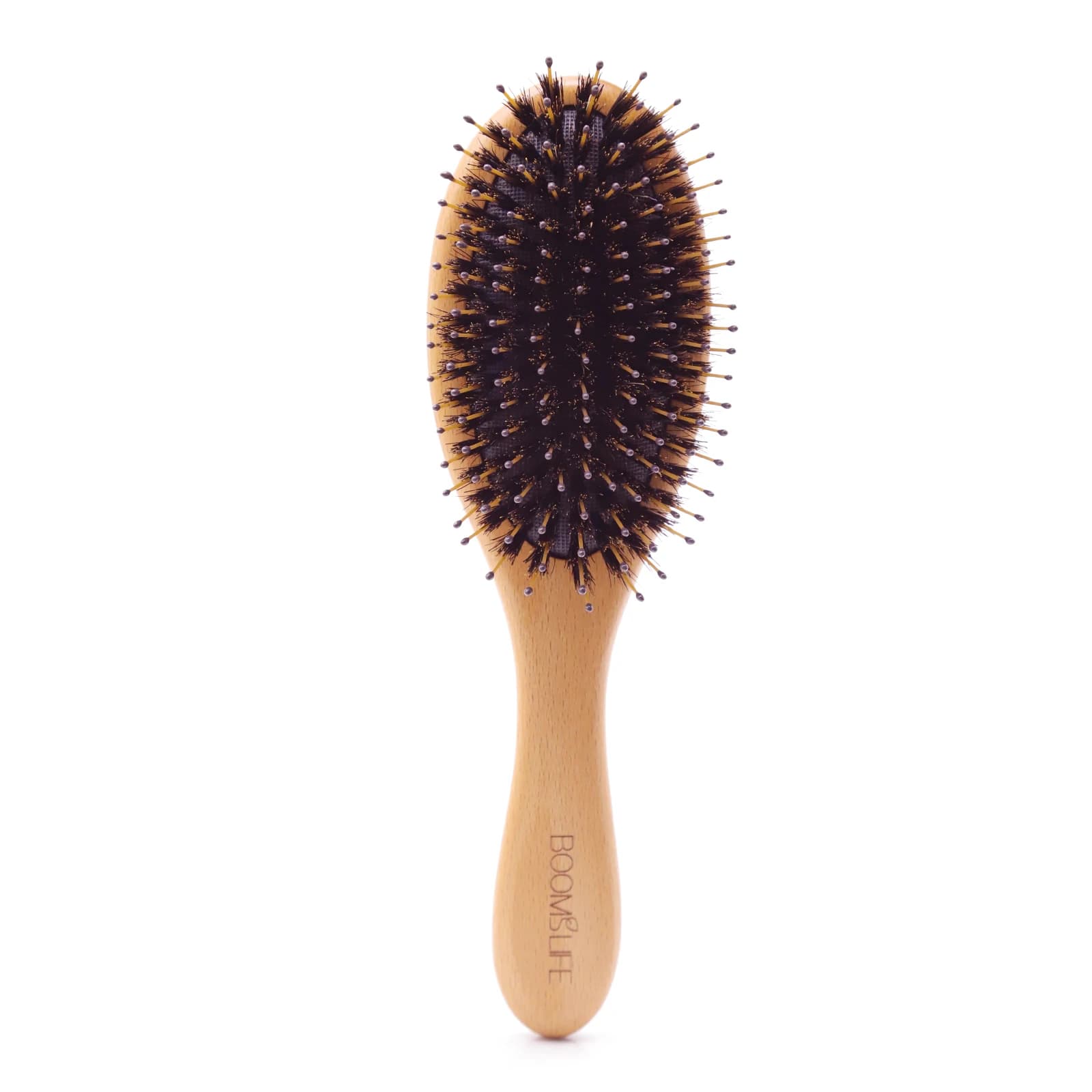 soft boar bristle hair brush with wooden handle — image 1