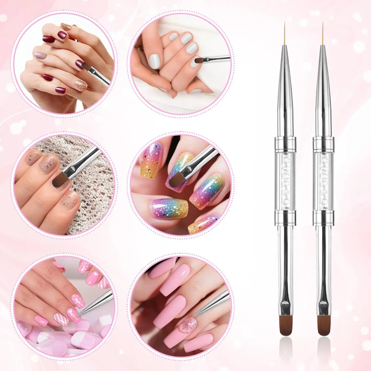 pair of double‑ended oval nail art brushes with rhinestone handles — image 5