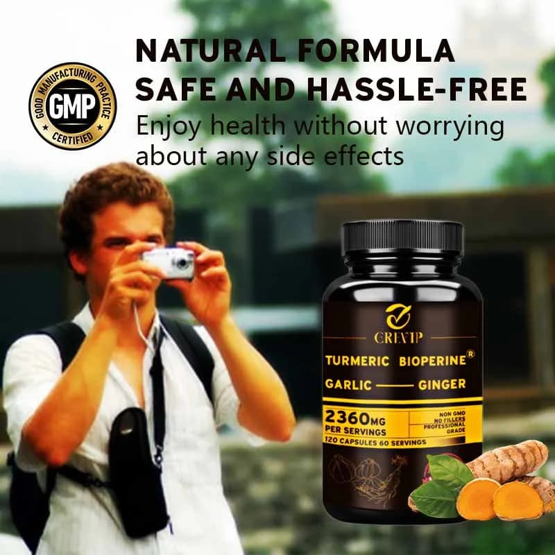 Bottle of turmeric ginger supplement with garlic and black pepper — image 5