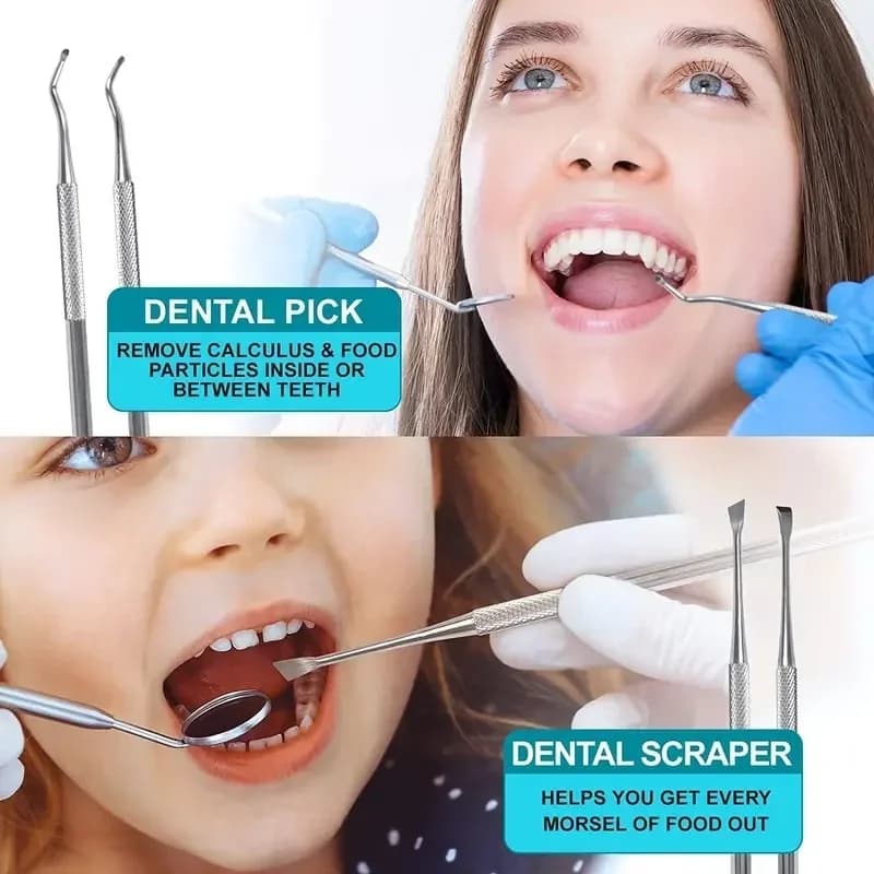 Stainless steel dental oral care set with mirror and tools — image 5