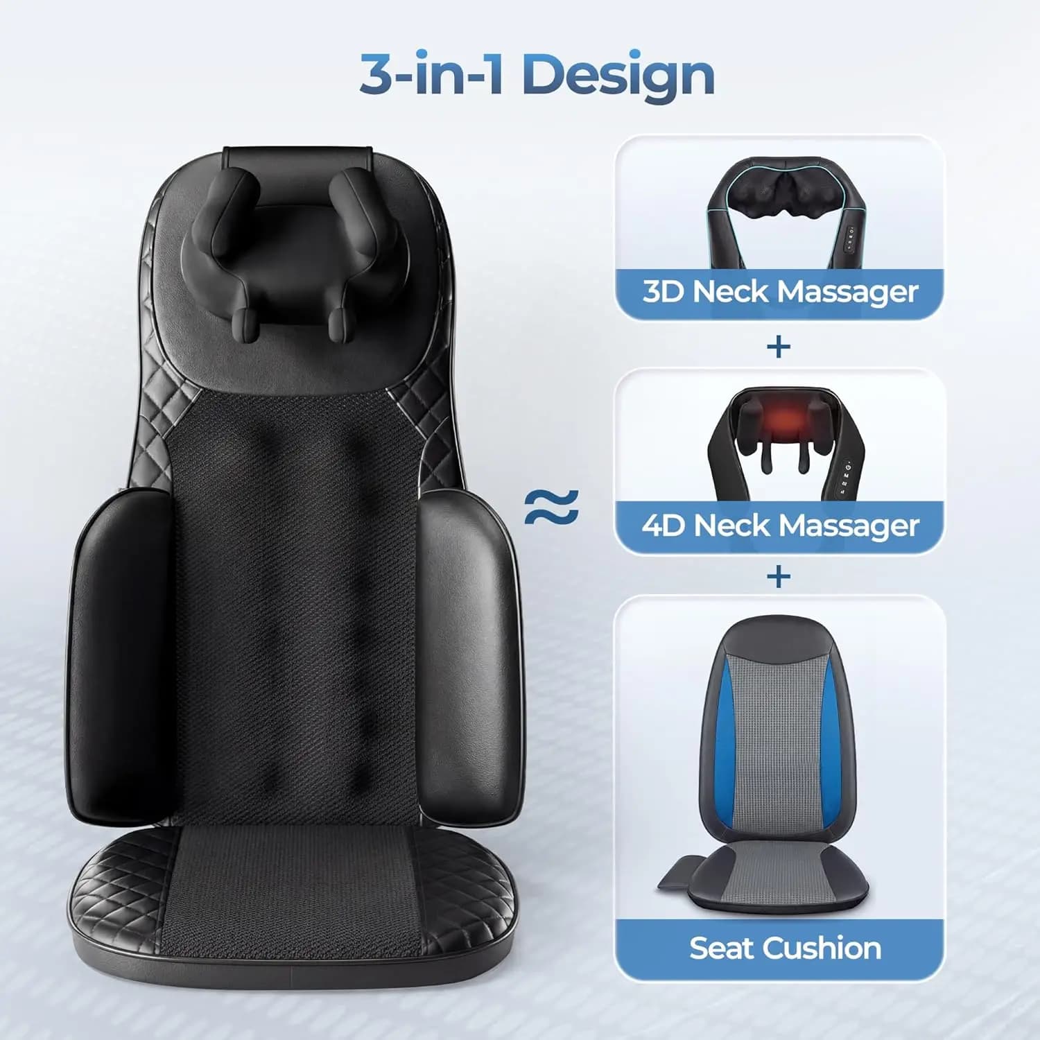 3-in-1 Shiatsu Neck and Back Massage Cushion with Heat - 4D — image 3