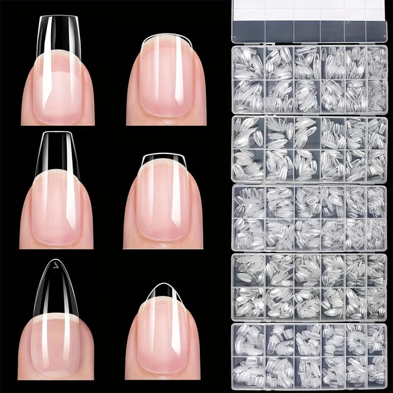 assorted press-on nail tips in stiletto, almond, square and coffin shapes — image 1