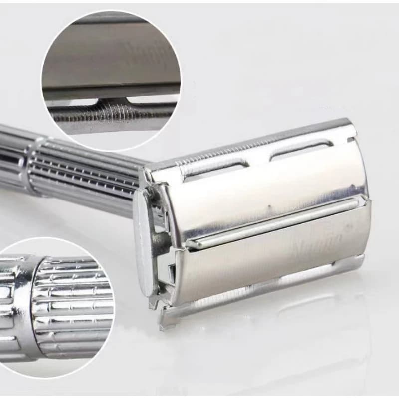 folding stainless steel straight razor with blades — image 6