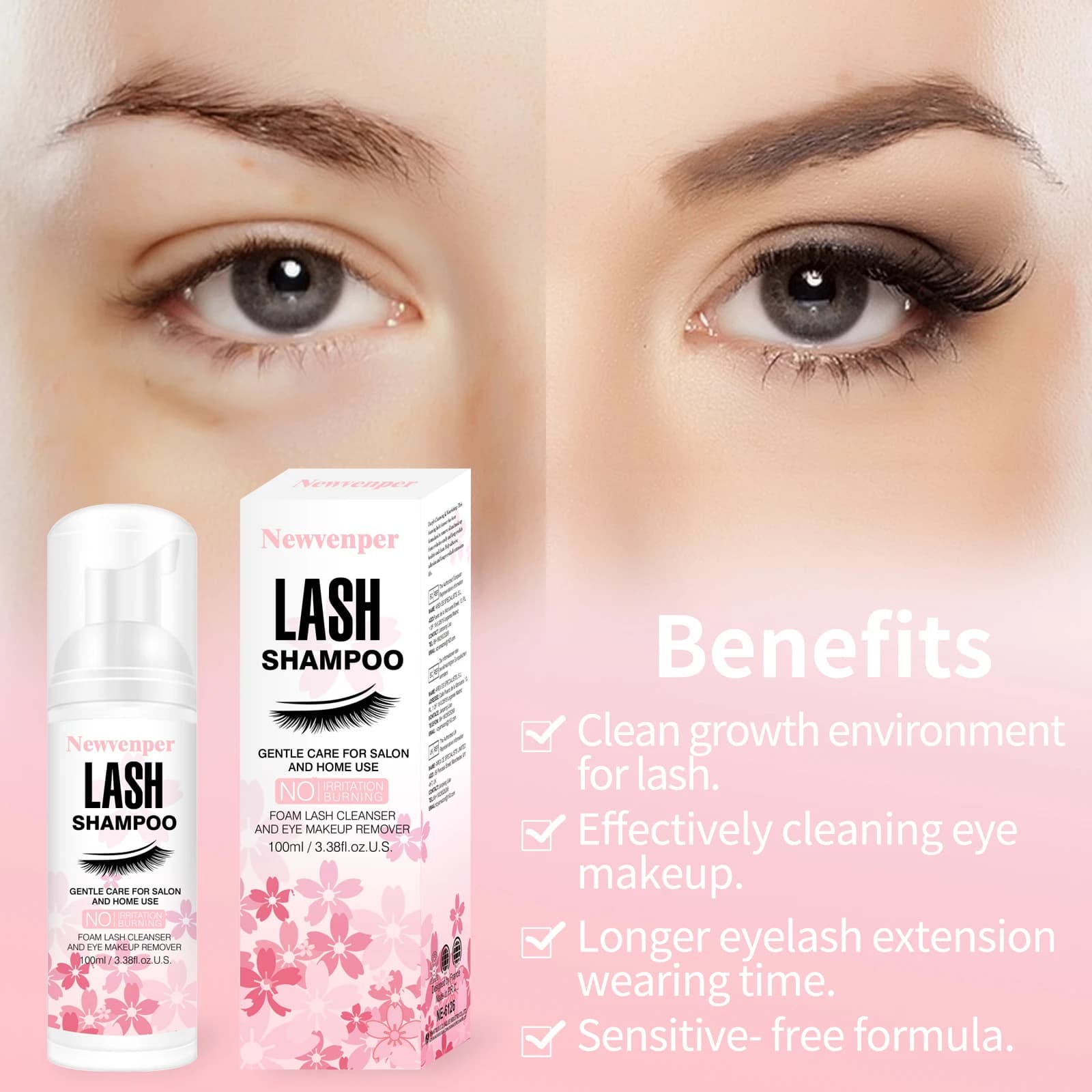 bottle of lash shampoo with brush and mascara wand — image 2