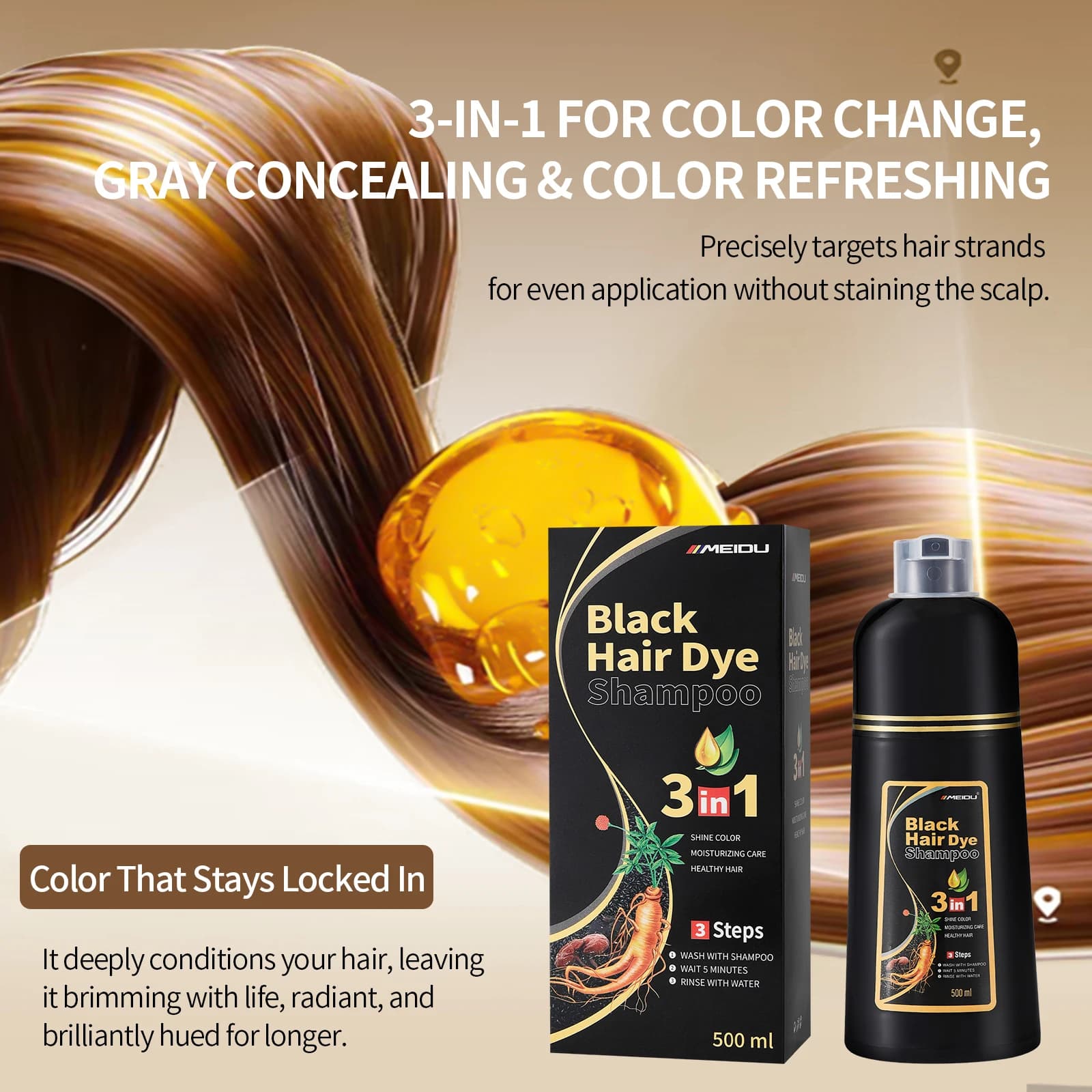 3-in-1 hair dye shampoo bottle — image 3