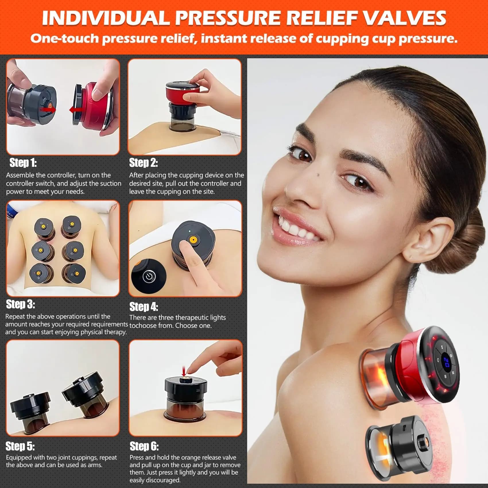electric cupping massager with eight silicone cups — image 6